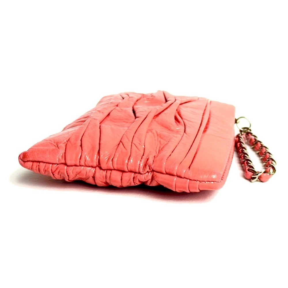 Onna Ehrlich Patent Leather Wristlet in Salmon with Chain Detail - Picture 3 of 12